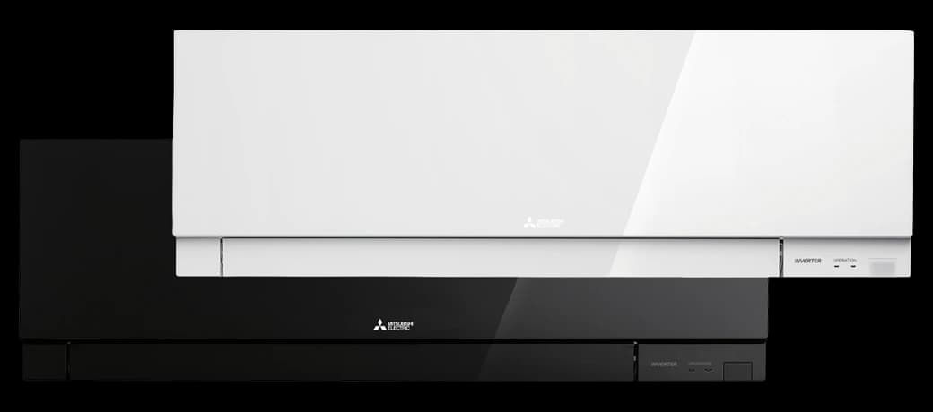 Mitsubishi Electric EF -ilmalämpöpumppu mustana ja valkoisena vierekkäin